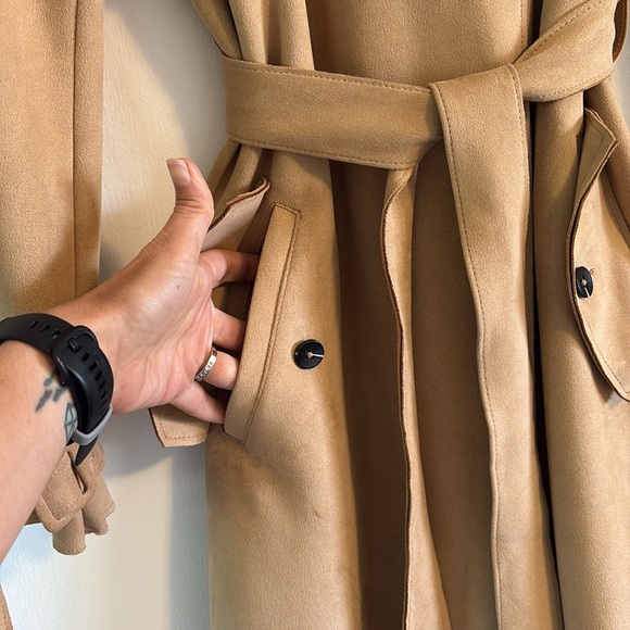 Zara Tan Trench Coat effect faux suede - Picture 2 of 7